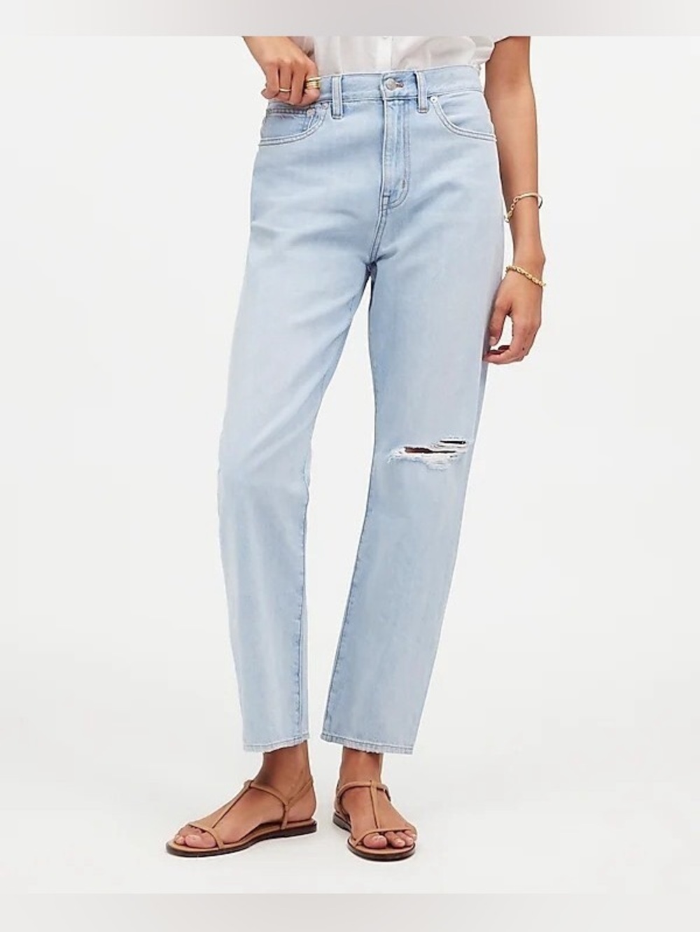 Madewell “Perfect Summer Jean” High Rise Straight Leg Distressed Jeans Size 28